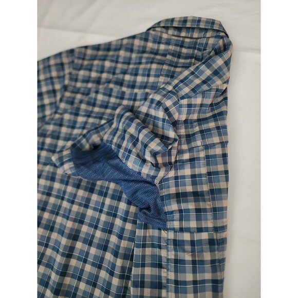 REI Men's Vented Short Sleeve Button-Up Sahara Tech Blue Plaid Shirt Size Large - Picture 5 of 11